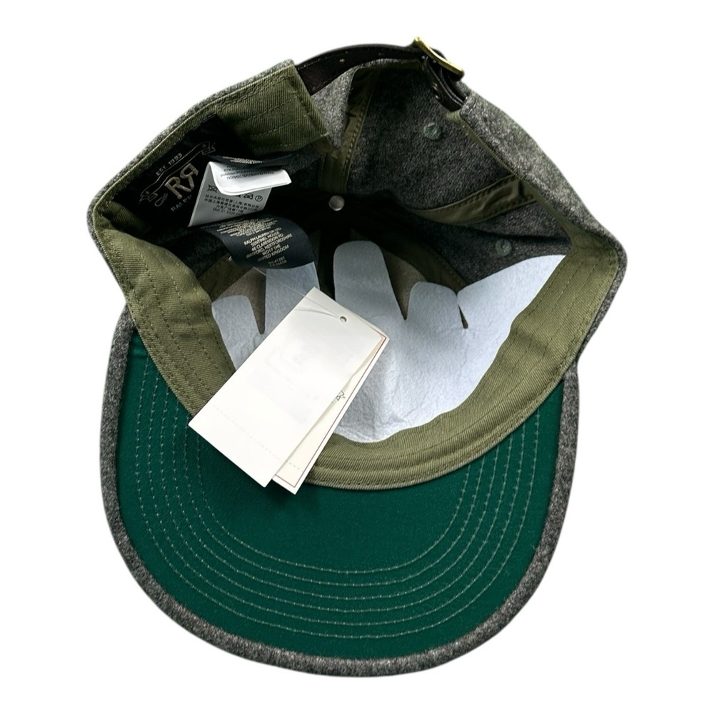 RRL ARMY GREEN WOOL HAT WITH LEATHER STRAP ADJUSTABLE NWT - Picture 4 of 6